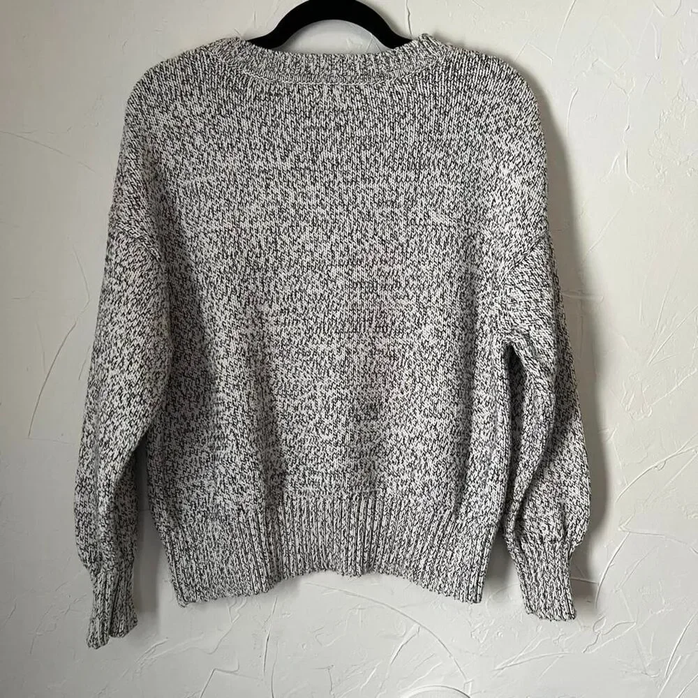Gap Marled Knit Sweater White Black Minmalist Pullover Womens M‎ Classic Neutral
